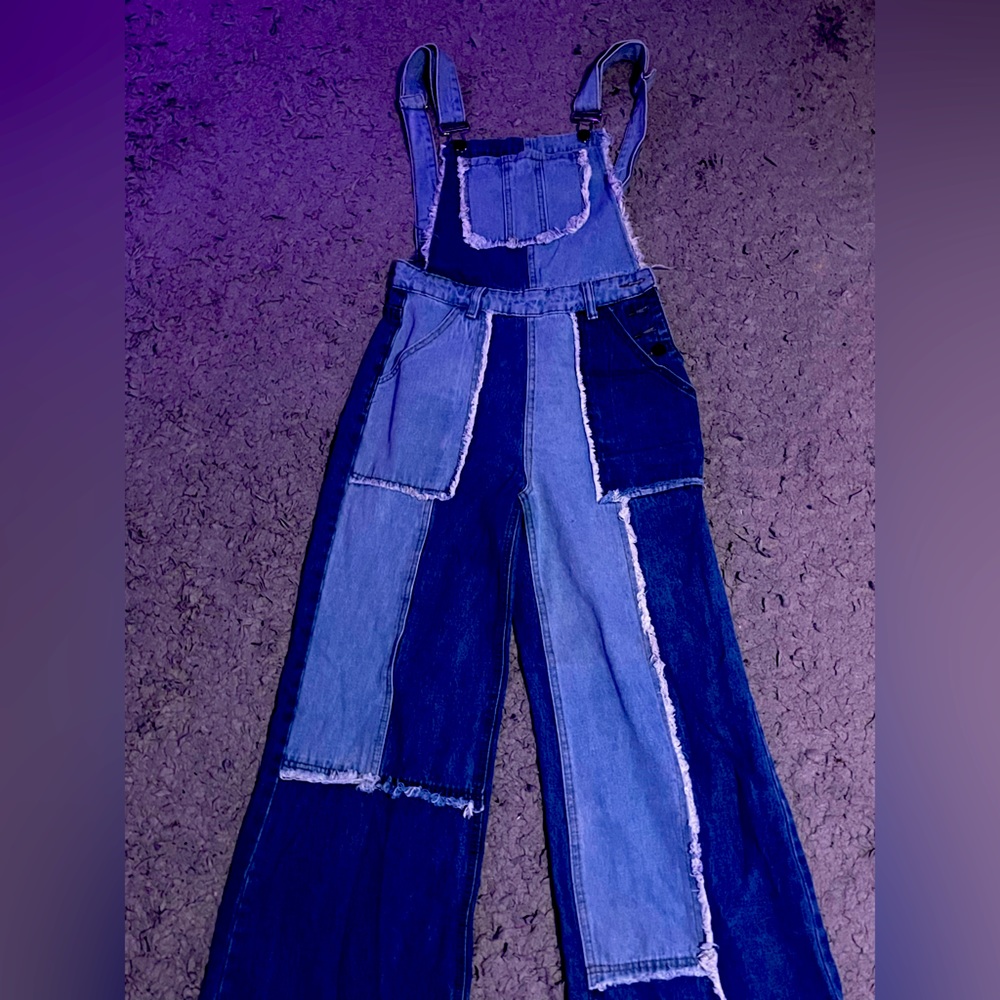distressed jean overalls - Picture 1 of 3